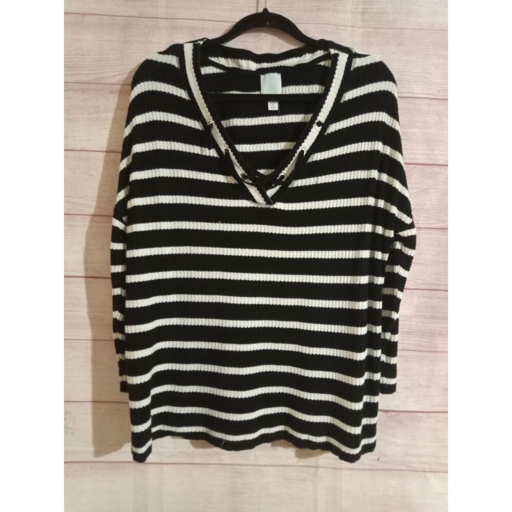 Sunday Shirt Women's US XL Black White Striped Knit Pullover Top Long Sleeve